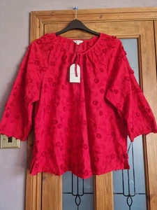 BNWT MONSOON Red Floral Embroidered Blouse Top Size XL - Picture 1 of 5