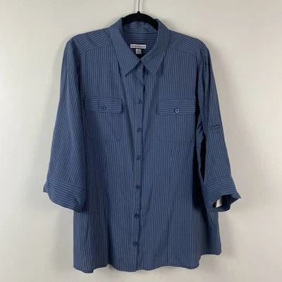 Croft & Barrow Abotonada Talla 1X Azul Rayas Mangas 3/4 Cuello Foto 1 de 4