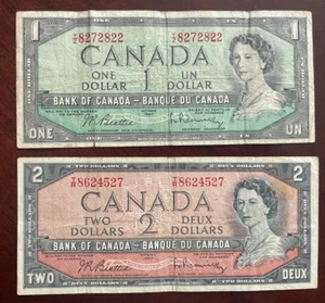 CANADA 2 BANKNOTES 1 & 2 DOLLAR COMBINE SHIPPING NO RESERVE! - Picture 1 of 2