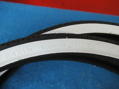 S-7 Schwinn Size Bicycle 24" X 1-3/4" Whitewall Brick Tires Set FIT SCHWINN ONLY - Image 1 of 4