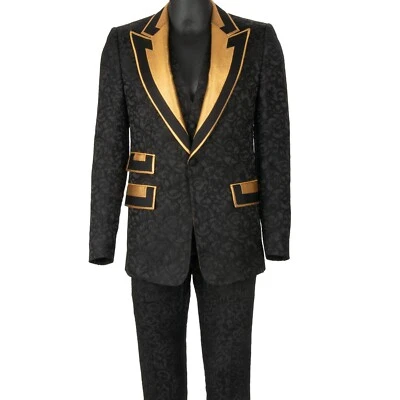 DOLCE & GABBANA Barroco 3 Piezas Jacquard Traje Chaqueta Blazer Dorado Negro 13770 Foto 1 de 4