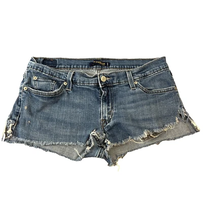 Levi's Denim Shorts Cut Off Fray Hem W32 Blue Hot Pants Red Tab Stretch - Image 1 of 4