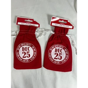 Red Christmas Gift Card Holders Do Not Open Until Dec 25 White Drawstring Pouch - Picture 1 of 5