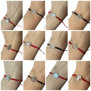 ELIGE 1 Pulsera Ajustable Dije Plata Rojo o Negro Hilo Cable Joyería Animales - Imagen 1 de 13