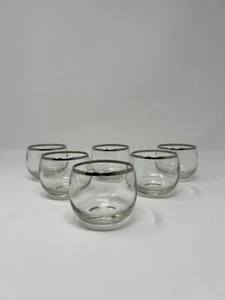 MCM Dorothy Thorpe Silver Rim Band Roly Poly Cocktail Punch Glasses - Set of 6 - Picture 1 of 11