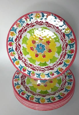 Set of 6 Tommy Bahama Melamine Dinner Plates Multicolor Watercolor Style Floral - Image 1 of 3