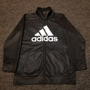 Adidas Jacket Boys 7 Black Full Zip Mock Neck Big Spellout Logo Graphic School - Picture 1 of 11