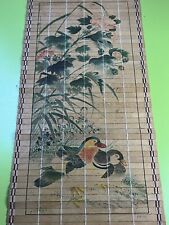 VTG RARE Kitsch Handmade Bird Nature Asian Boho Bamboo Scroll Wall Hanger Signed