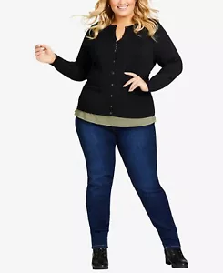 MSRP $59 Avenue Plus Size Classic Cardigan Black Size 26/28 - Picture 1 of 1