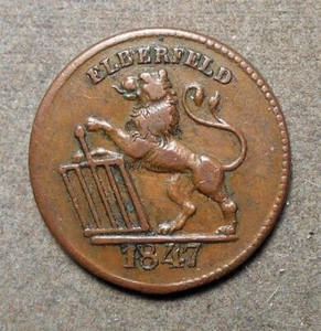 Germany: Elberfeld, 1847 (Lion) 1 Brod. Copper, 22mm, xf+, mid-19th Century b - Picture 1 of 2