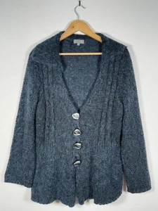 Per Una Blue Grey Mohair & Alpaca Knit Button Up Cardigan Size L - Picture 1 of 7