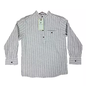 Lee Valley Grandfather Shirt Boys Large Blue Ivory Striped Flannel Ireland NWT - Picture 1 of 16