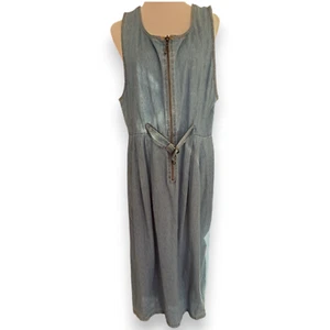 J.G. Hook Vintage 80er Jahre lang Plissee Denim Jeans Pullover Kleid Reißverschluss Fronttaschen Gr. 12 - Bild 1 von 11