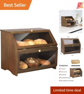 Double Layer Bamboo Bread Box Large Capacity Kitchen Storage Bin Freshness Saver - Picture 1 of 8