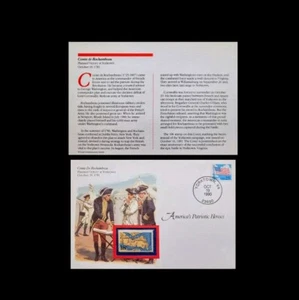 1990 YORKTOWN VA. AMERICAS PATRIOTIC HEROES COMTE DE ROCHAMBEAU 18c STAMP FDC  - Picture 1 of 4