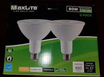 2 MaxLite 13W LED Dimmable PAR38 E26 BULBS 90W 2700K Flood Light Lamp Soft White - Image 1 of 4