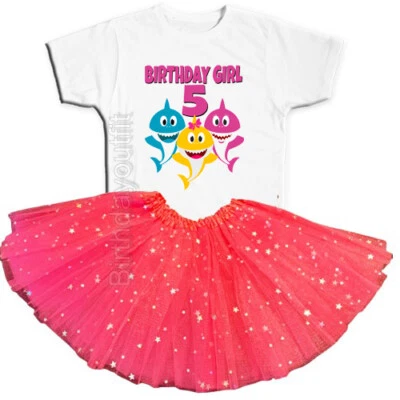 Baby Shark Birthday Party 5th Tutu Outfit Personalized Name option - Image 1 of 4