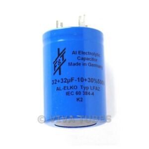 New F&T Germany Dual Section Radial 32uF + 32 uF 500V Electrolytic Can Capacitor