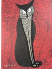 Kiyoshi Saito Famous Cat Image On Postcard Steady Gaze