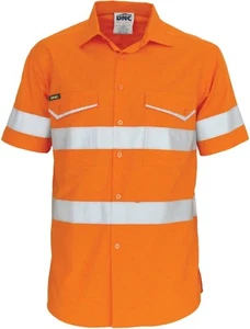 DNC Workwear Hi Vis Orange 100% Cotton Safety Shirt RipStop Fabric Day Night Use - Bild 1 von 1