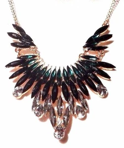 Gold Grün Schwarz Art Deco Stil Strass Kristall Latz Halskette Spike NEU Neu mit Etikett K2 - Bild 1 von 2