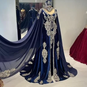 Traditional Navy Blue Turkish Wedding Dress Arabian Ottoman Moroccan Bride Dress - Picture 1 of 9