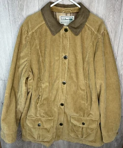LL Bean Women’s Field Coat Jacket Dark Tan Corduroy w/Suede Collar & Cuffs Sz 2X - Picture 1 of 12