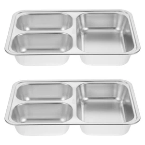 2 Pcs Stainless Steel Lattice Dining Tray Child Reusable Plates Food Divided - Picture 1 of 12
