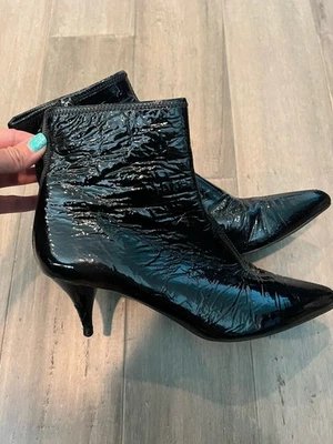 PRADA black patent leather ankle boots Sz 38 shoes - Image 1 of 4