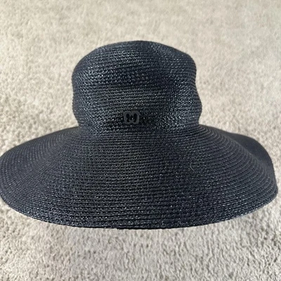 Eric Javits Hat Sun Hat Womens Black Wide Brim Packable UPF 50+ Straw Style - Image 1 of 4
