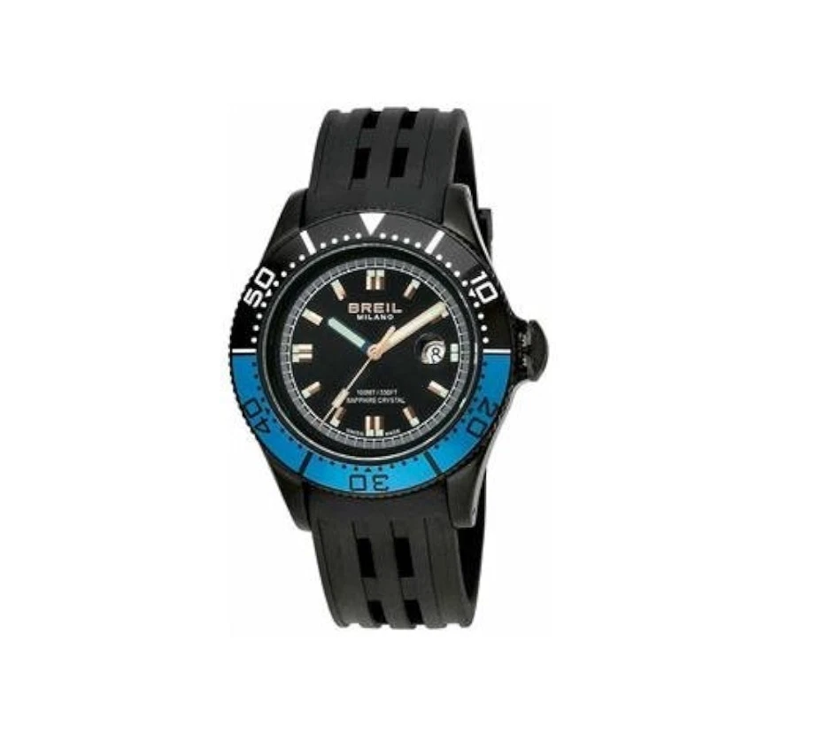 Relógio masculino Breil Milano BW0402 data cristal safira pulseira de resina preta novo com etiquetas - Imagem 1 de 1