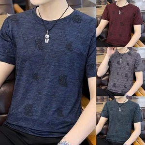 Fashionable Men's Short Sleeve Tops Featuring Plaid Print and Round Neck - Picture 1 of 14