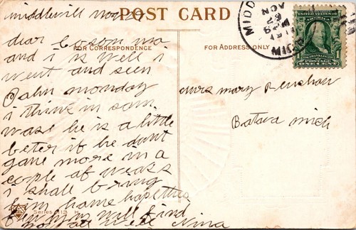 GOLDPATH: US postcard 1911 Thanksgiving turkey from Middleville MI to ...