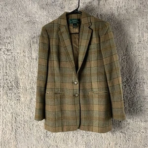 Lauren Ralph Lauren 4 Petite Equestrian Blazer Brown Wool Plaid Jacket Horse - Imagen 1 de 17