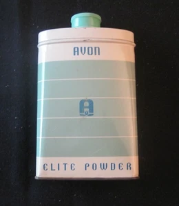 Vintage Metal Tin Bottle Avon Elite Powder Green White 1/2 Full - Picture 1 of 4