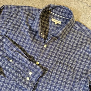 Camisa Peter Millar Para Hombres XL Azul Cuadros Peterson Performance Popelina Corona Hecha a Mano - Imagen 1 de 9