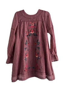 Umgee Floral Embroidered Boho Mini Dress Ruffled Sleeve Pink Red Medium NWT - Picture 1 of 9