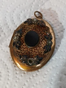 Großes antikes viktorianisches Haar Medaillon mit Liebhabern Tod Trauer schwarze Steine B13 - Bild 1 von 5