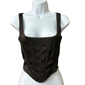 Vintage Betsey Johnson braun durchgehender Reißverschluss Korsett Top Grunge Fee Y2K Größe Small * defekt - Bild 1 von 7