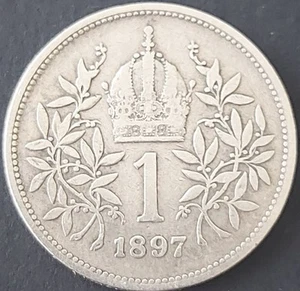 AUSTRIA ÖSTEREICH 1 CORONA 1897 KM#2804 F++ SILVER FRANC JOSEPH I. 1848-1916 - Picture 1 of 4