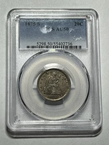 1875-S Twenty Cent Piece PCGS AU50 Nice Crusty Original Type Coin - Picture 1 of 4