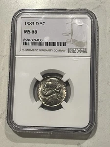 🔥 1983 D Jefferson Nickel 5C NGC MS66 🔥 NGC CASE CRACKED - Picture 1 of 4