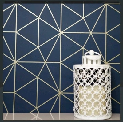 WORLD OF WALLPAPER METRO PRISM GEOMETRIC TRIANGLE NAVY/GOLD WOW008 - Image 1 of 3