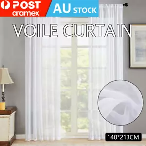 2 Panel Sheer Curtains Rod Pocket Window Sheer Voile Curtain Bedroom 140cmx213cm - Picture 1 of 12
