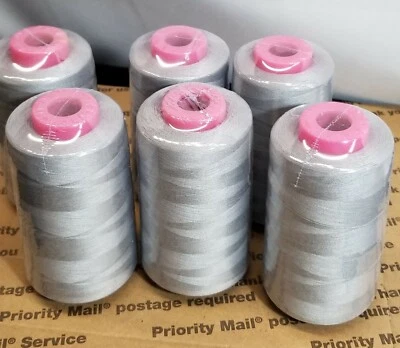 6 Spools Gray Color Serger Sewing Machine Thread 6000 Yards Per Spool T27 S/2 - Image 1 of 4