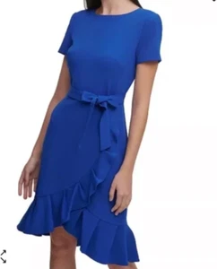NWT Calvin Klein Women's Short Sleeve Round Neck Ruffle Skirt Dress Size 16W - Picture 1 of 2
