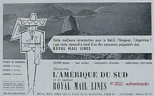 PUBLICITE ROYAL MAIL LINES PAQUEBOT AMERIQUE DU SUD BRESIL ARGENTINE DE 1952 AD - Imagen 1 de 1