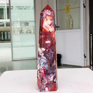 457g Natural Pink Mexican Crazy Lace Agate Quartz Crystal Obelisk Healing G520 - Picture 1 of 14