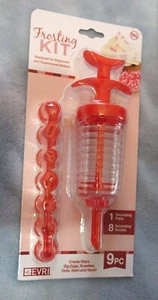 Frosting Kit 9 pc Decorating Press & Stars Rosettes Dots Swirl Zig Zag Nozzles - Picture 1 of 2