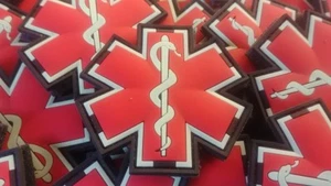 PARAMEDIC - EMT / EMS  - RED COLOR 3D GLOW IN THE DARK PVC PATCH  - Picture 1 of 9